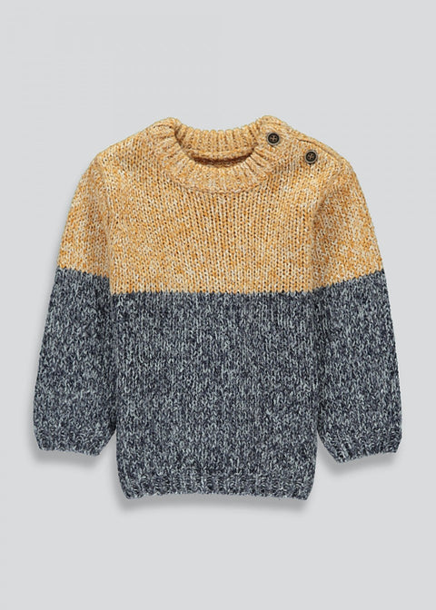 BOYS KNITTED COLOUR BLOCK JUMPER (9MTHS-6YRS)